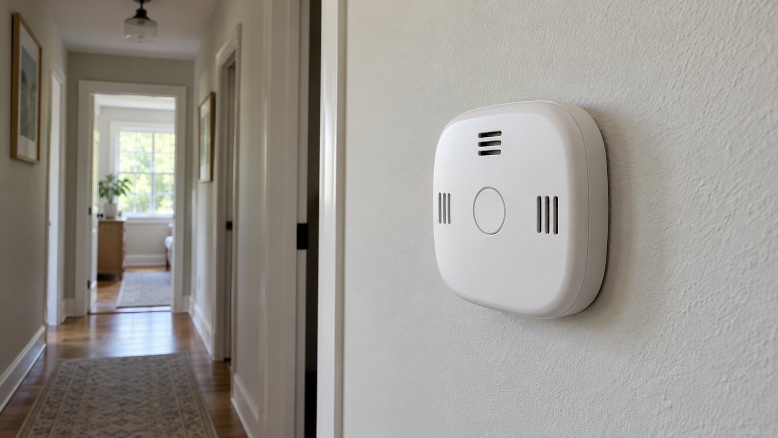 Carbon monoxide alarm on a wall (illustrative)